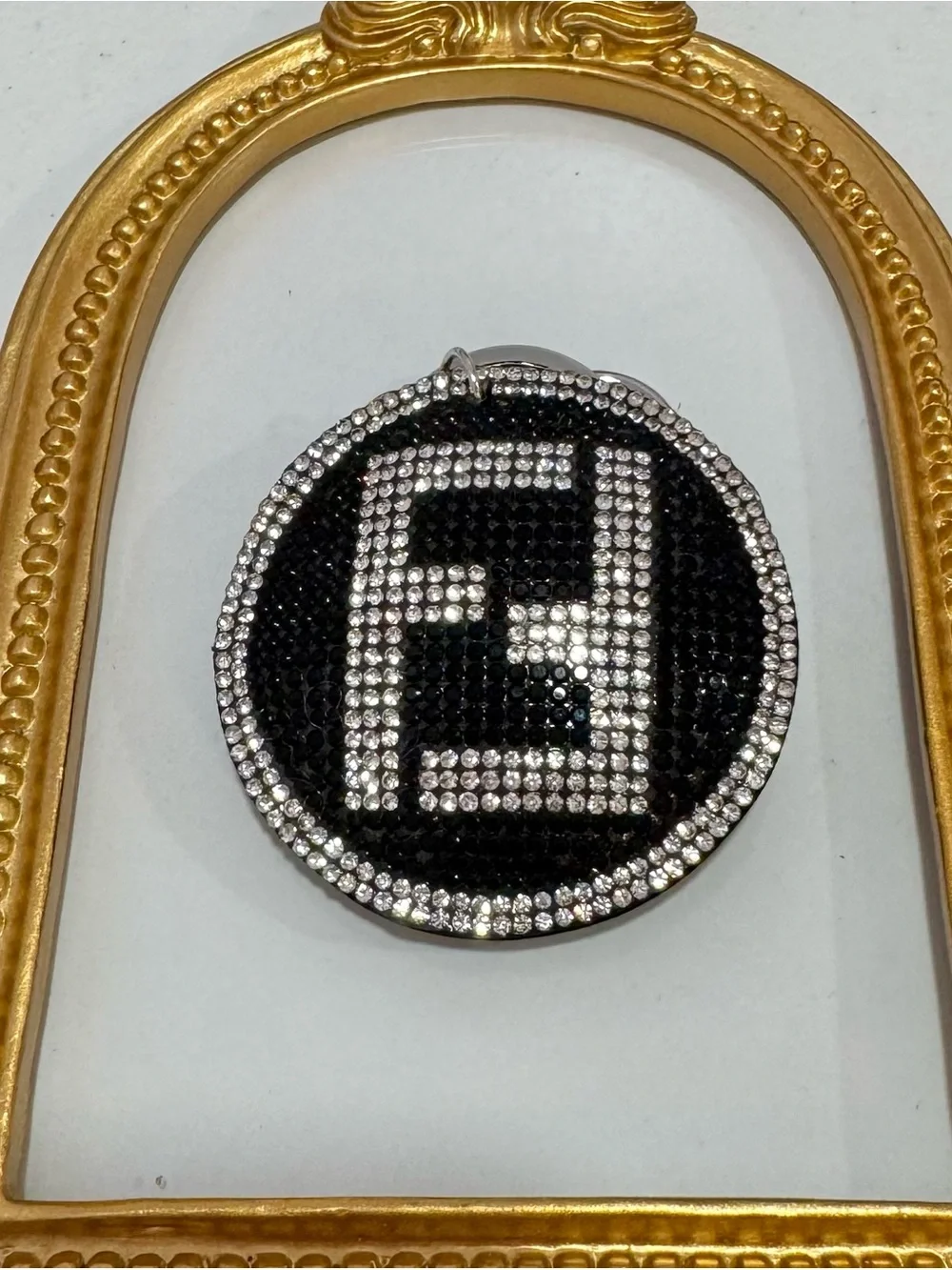 New  Black Round Crystal Keyring Charm